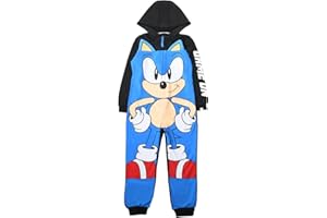 BRAND THREADS Boys Black Sonic The Hedgehog Onesie | Fully Cotton Kids Sleepwear | Dreamy Zipped Fleece All in One Sleepsuit