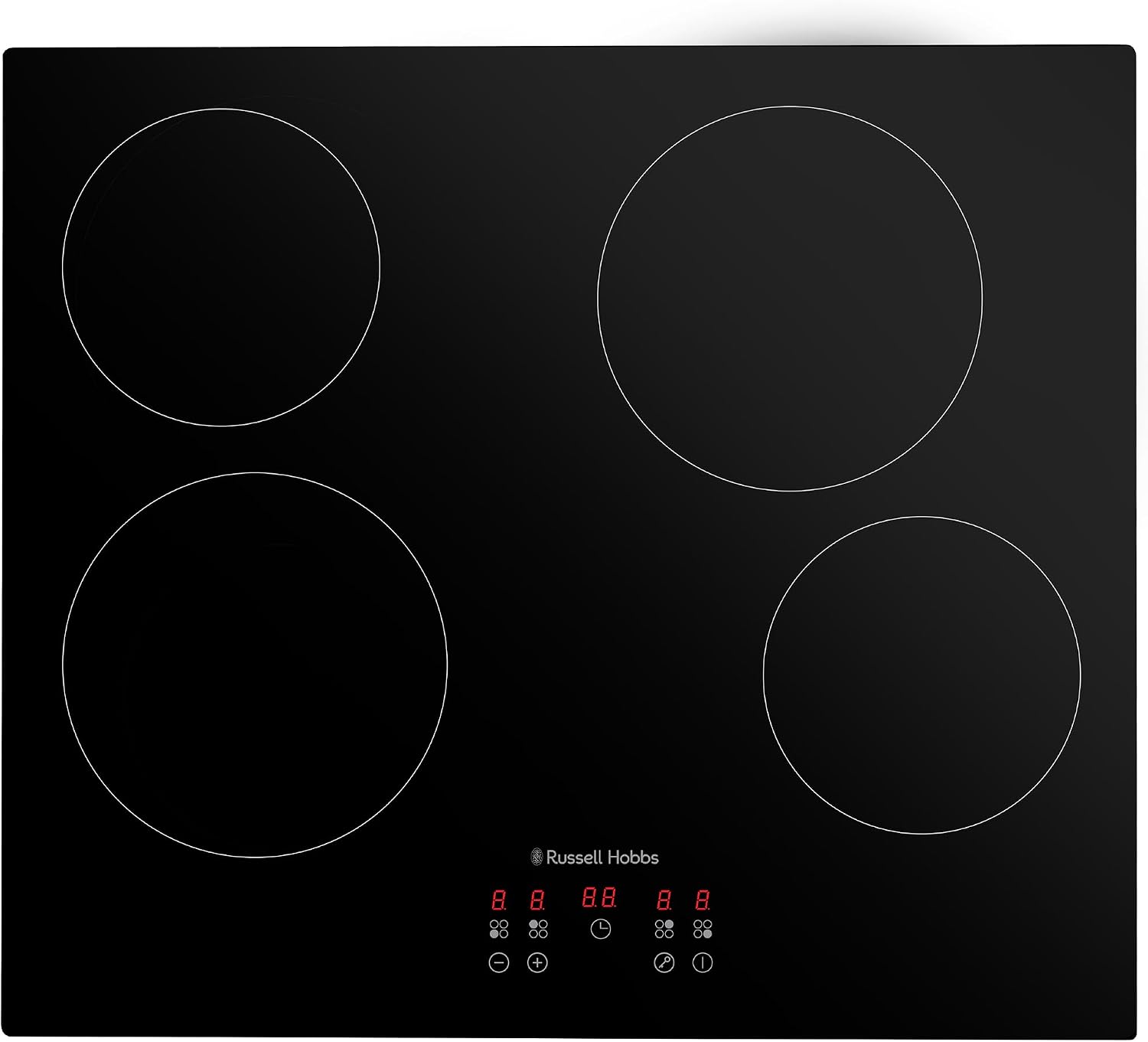 Russell Hobbs Electric Ceramic Hob 59cm Wide with 4 Cooking Zones, Electric 9 Power Levels, Touch Control & Easy Clean, Safety Cut Off, Timer & LED Display, Child Lock RH60EH413B