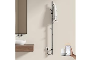 EMKE Handtuchtrockner Elektrisch, Design Elektrischer Handtuchheizkörper mit einer Stange, Intelligenter Einstellbare Temperatur Badheizkörper Handtuchhalter, Handtuchwärmer mit 6 Haken Schwarz