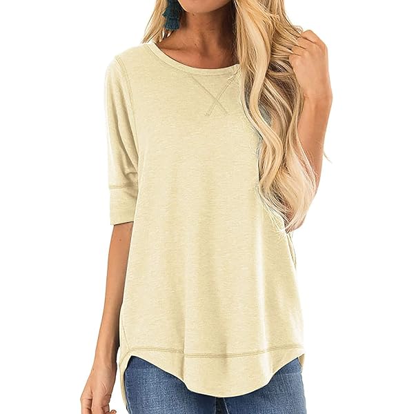 Sherosa Women's 3/4 Sleeve Tunic Top | Scoop Neck Loose Fit | Casual T-Shirt For Leggings & Jeans