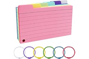 Bekecidi 150 Feuilles de Fiches Lignées et 6 Anneaux, 6 Couleurs de Cartes Perforées, Cartes de Notes Autocollantes, Cartes d'enregistrement pour le Bureau, l'école, l'étude