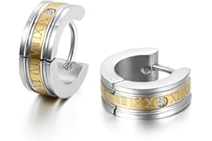 JewelryWe Unisex Stainless Steel Roman Numbers Huggie Hinged Hoop Dangle Earrings, Hypoallergenic