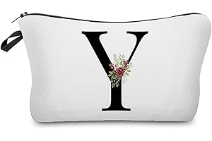 LARFRAECY Neceser Personalizado con Monograma de Flores,Bolsa de cosméticos de Viaje Portátil,Neceser de Regalo,Neceser para la Novia,Neceser para la Dama de Honor Bolsa de Cosméticos (Y)