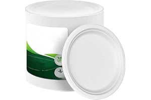GreenMingle Super Rigid 50 Pcs Paper Plates Extra Strength White Disposable Bagasse Sugarcane Plates Eco-Friendly Biodegradable and Compostable - 9 inch 50 Pack - Perfect for Picnics BBQs and Parties