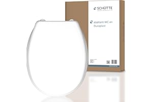 SCHÜTTE BLANC Abattant de WC sans mécanisme d'abaissement automatique | Couvercle de WC avec charnières métalliques | lunette de WC supportant une charge maximale de 150kg | Taille universelle