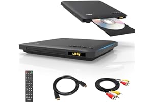 Maite Lecteur DVD Mince, Lecteur DVD Ultra Mince pour TV, Lecteur DVD CD sans région Connexion HDMI RCA, Upscaling HD 1080P, Entrée USB, Correction d'erreurs, Câbles HDMI RCA et télécommande Inclus