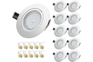 YIAHIN Spot LED Encastrable Orientables,230V Lumière Blanc Froid 6000K,5W(Equivalente 50W Halogène) 600lm GU10 Plafonnier Encastré,Rond Blanc Métal Cadre,30°orientable 120°d’éclairage,Non-Dimmable-Lot de 10