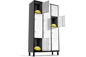 TwinThink Taquillas Vestuario 180 x 97 x 40 cm Taquillas Metalicas de 12 Puertas Taquilla Metalica con Llave Taquillas Vestuario Metalicas (Blanco/Negro)