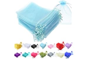 Time to Sparkle 25 Pieces Pouches Organza Gift Bags Oragnza Wedding Favour Bags Jewellery Packing (Baby Blue, 5x7cm)