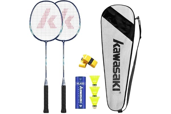 Lot de 2 raquettes de badminton professionnelles légères avec 3 balles de badminton, 2 poignées, 1 sac de raquette et 2 raquettes de badminton pour l'entraînement, le sport (bleu)