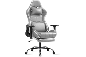 Fruyyzl Sillas Gaming con Reposapies, Silla Gamer Adulto con Respaldo Lumbar, Silla Escritorio Gaming Ajustable en Altura, Silla Ordenador en Piel Sintética (Gama Alta, Gris Claro)