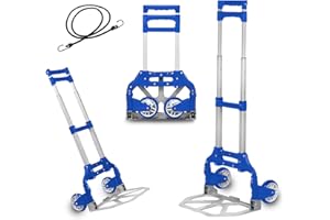 MERCURY TEXTIL- Carretilla Plegable de Aluminio con Cuerda, Carro de Mano Compacto, Portátil con Ruedas de Goma Soporta hasta 70kg para un Fácil Transporte en Viajes, Oficina y Hogar. (Azul)