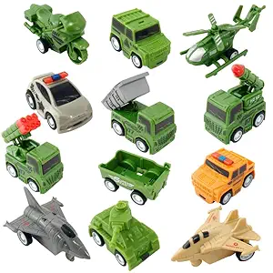 Mini Gifts - Pullback Toy Car Set for Kids Military Toy Plastic Power Friction Pull Back, Push and Go Car, Cute Miniature Vehicle Toy for Boys and Girls (Pack of 12)