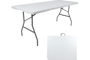 SILVER VALLEY Heavy Duty 6ft Folding Table Plastic Trestle for Garden Patio BBQ Picnic Party Dining Camping Catering Market White with Carrying Handle