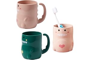 Counius 2 sztuki kubków na szczoteczki do zębów dla dzieci, dinozaury, kubek do płukania jamy ustnej, kubek z motywem kreskówki, kubki do mycia zębów, tworzywo sztuczne, zestaw trwały, z uchwytem,