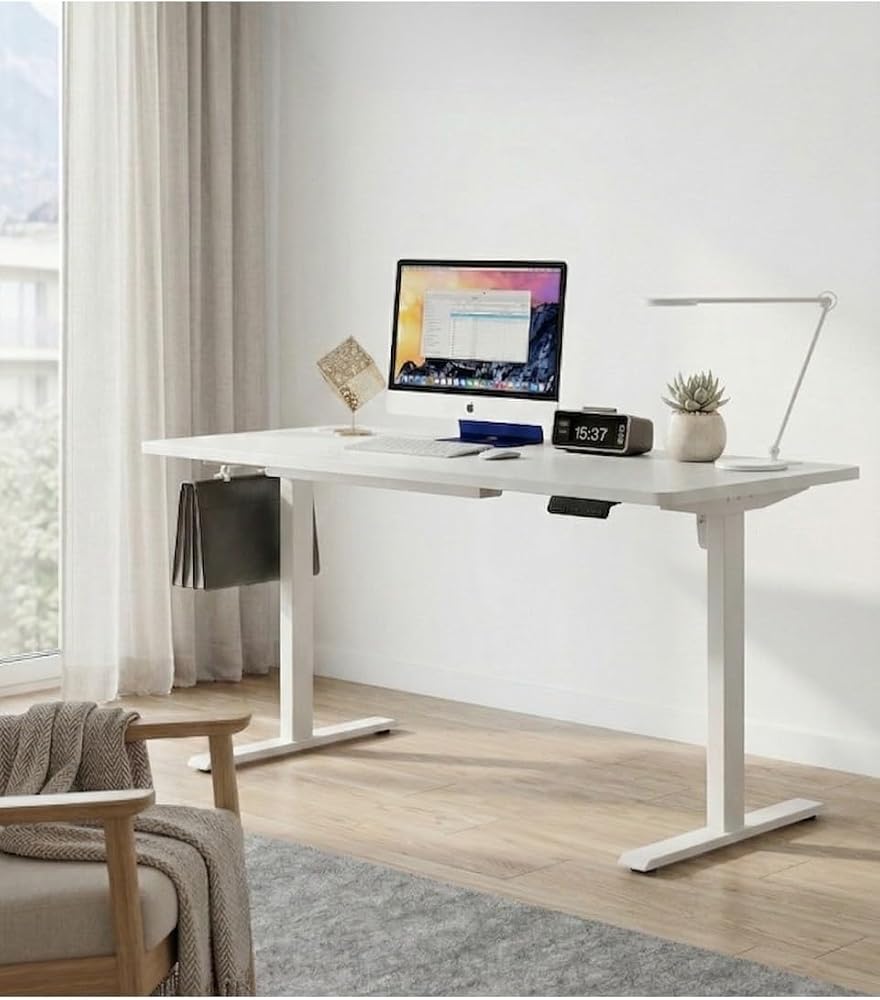 adornist - Yüksekliği Ayarlanabilir Ergonomik Bilgisayar & Çalışma Masası - Tek Motorlu (2 Hafızalı) (Beyaz, 120 * 60)