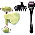 LIMESHOT Hair Massager Scalp Massager Shampoo Brush + Hair Regrowth Roller with 540 Titanium Micro Needles + Jade Face Roller With Gua Sha
