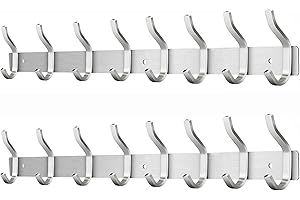 MEIJO Garderobenhaken Edelstahl, Hakenleiste Kleiderhaken Wand mit 8 Haken, Garderobe Garderobenleiste Wandgarderobe für Schlafzimmer Bad Küche (Silber, 8 Haken 2 Stück)