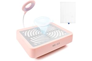 YINGJEE Nail Dust Collector with Light, 40w Powerful Nail Dust Extractor for Acrylic Nail Remover Adjustable Suction Vacuum Fan Dust Collector with Reusable Filters Dust for Nail Salon Home Use(Pink)