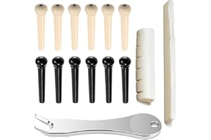 JUNLEGO 12PCS Acoustic Guitar Bridge Pins Pegs With Bone Acoustic Guitar Bridge Saddle and Nut Bridge Pin Puller Remover Replacement Parts and Accessories