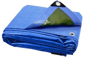 ANSIO Tarpaulin 3m x 4m Water-resistant Tarp Large Camping Cover Sheet – Multipurpose Groundsheet with UV Protection, Weatherproof & Frost-Resistant – Reinforced Eyelets - Blue/Green