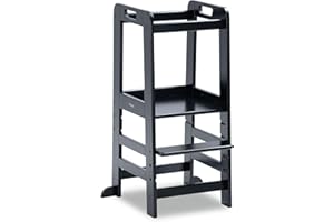 hauck Learn N Explore, Schwarz - Lernturm für KInder aus FSC® Zertifiziertes Buchenholz, Höhenverstellbar, Stabil Robust, Montessori Lernturm ab 1 Jahr für Küche Tisch Bad