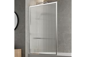LUXURA® Chrome Square Framed Fluted Over Bath Shower Screen 6mm Toughened Safety Glass Panels 800mm Bathroom Reversible Screen
