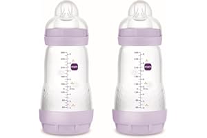 MAM Pack 2 Biberones Anticólicos, 2-4 Meses, 260ml, con con Tetina 2 Flujo Medio de Silicona de Fácil Aceptación, Autoesterilizable y Fácil de Limpiar, MAM Easy Start Anti-Colic, Rosa Mate, 2uds