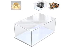 ELEPURE Teca Espositiva Plexiglass Acrilico per Lego Millennium Falcon 75375 per Lego Friends Serie TV 21319 per Supra 42204 per Bugatti 42151, Vetrina per Collezionismo Vetrinetta con Led, Bianca 35x25x15cm
