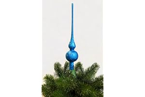 ‎THÜRINGER GLASDESIGN Jack Christbaumspitze Thüringer Glas 28cm Spitze Mundgeblasen Eislack Glanz Matt, Farbe:Meerblau
