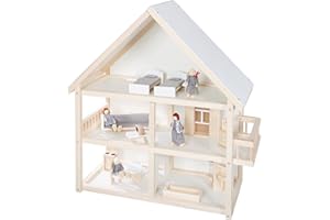 roba Puppenhaus, Puppenvilla inkl. Möbel und Puppen, Mädchen Spielzeug, Holz Natur, 9457BC