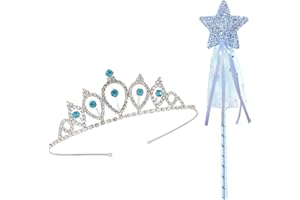 EQLEF Princess Tiara for Girls,Tiara and Wand Set kids Crystal Crown Princess Dress up Hair Jewellery Girls Hair Accessories Birthday Tiara Gift for Girls 3-12 Years (Blue)