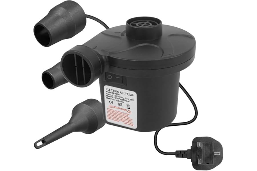 Jsdoin Electric Air Pump, 220V AC/50W 50/60Hz Portable Quick Fill AC Inflator Deflator with 3 Nozzles Pump for Bed Mattress Inflatables Paddling Pool Beach Toys