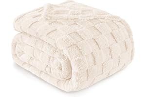 Exclusivo Mezcla Plaid Couverture Polaire à Motif Carreaux, Plaid jeté de Canape Super Doux et Chaud, Léger pour Toutes Les Saisons, 220x240 CM, Ivoire