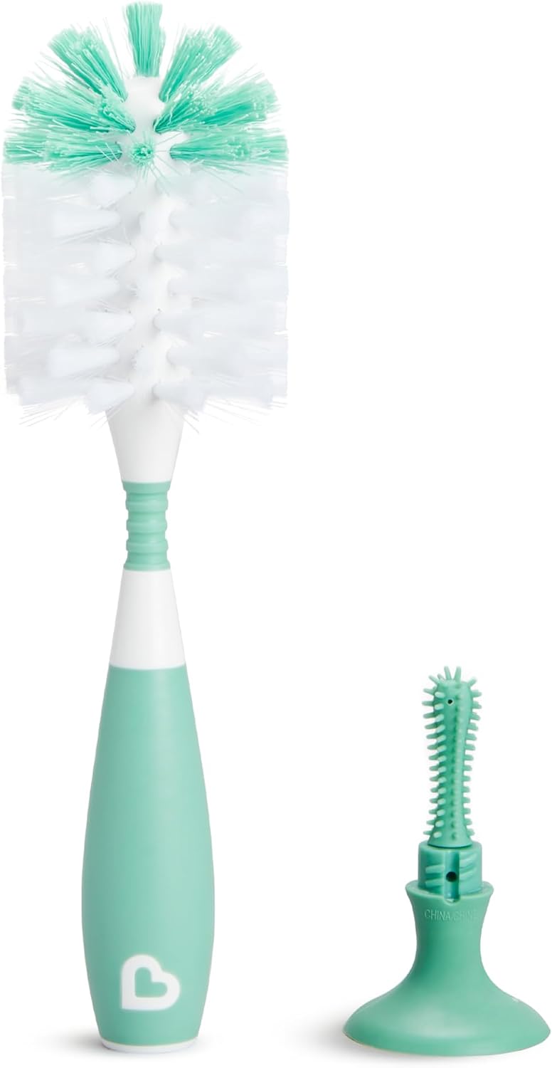 Munchkin Bottle Brush | For Cleaning Baby & Water Bottles with Built In Teat Brush | Freestanding | Dishwasher Safe | Bristle Brush | 1 Pack | Green