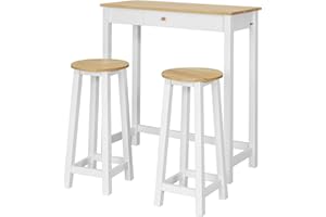 SoBuy Juego de Mesa Alta para Comedor, Conjunto de Bar con 2 Taburetes, Mesa de Cocina Moderna Ideal para Espacios Reducidos FWT50-WN