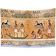 YONGFOTO 100x70cm Ancient Egypt Tapestry, Egyptian Gods Pharaohs Tapestries Black Color Dog Birds Boat Hieroglyphic Carvings Mythology Hanging Tapestry for Living Room Dorm Decor Sofa Cover Carpet