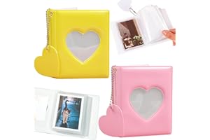 DABBOO 2 Pezzi Mini Album Fotografico per Foto 3 Pollic Photocard Binder Tasche Raccoglitore Porta Carte Fotografiche a Forma di Cuore per Archiviare Foto, Carte D'Identità, Carte(Rosa, Giallo)