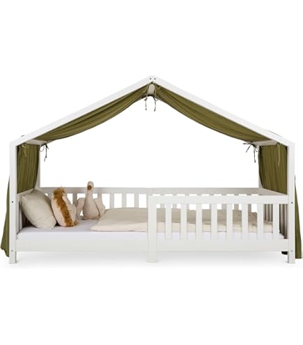 IDIMEX Huisbed luifel LIAN in lichtgrijs - Bedluifel van 100% katoen, baldakijn mousseline twee lagen, bedgordijn voor kinderen, decoratie voor huisbed