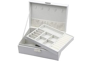 Homeanda joyero Estuches para joyas de cuero de 2 capas para mujeres niñas joyero organizador caja joyero caja de almacenamiento con cerradura (Blanco)