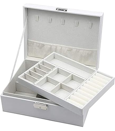 JOTOL Scatola Portagioie 2 Strati Con Serratura - Organizer Per Anelli, Orecchini E Collane, Grigio - Foto 7