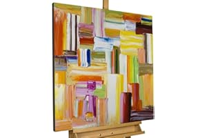 KunstLoft Leinwandbild | 100% HANDGEMALT | 80x80cm | Gemälde 'Was der Anfang verspricht' | Abstrakt | Bunt Gelb | Wandbild Wohnzimmer