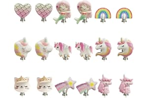YEHUIMEI 9 Paia Orecchini stickers bambina orecchini clip bambina orecchini bambina clip senza buco orecchini unicorno bambina,Unicorno per Bambina Set di Gioielli per Ragazza Orecchini