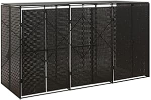 vidaXL Mülltonnenbox Müllbox Mülltonnenverkleidung Mülltonnenhaus Gartenbox Müllcontainer für 3 Tonnen Schwarz 207x80x117cm Poly Rattan