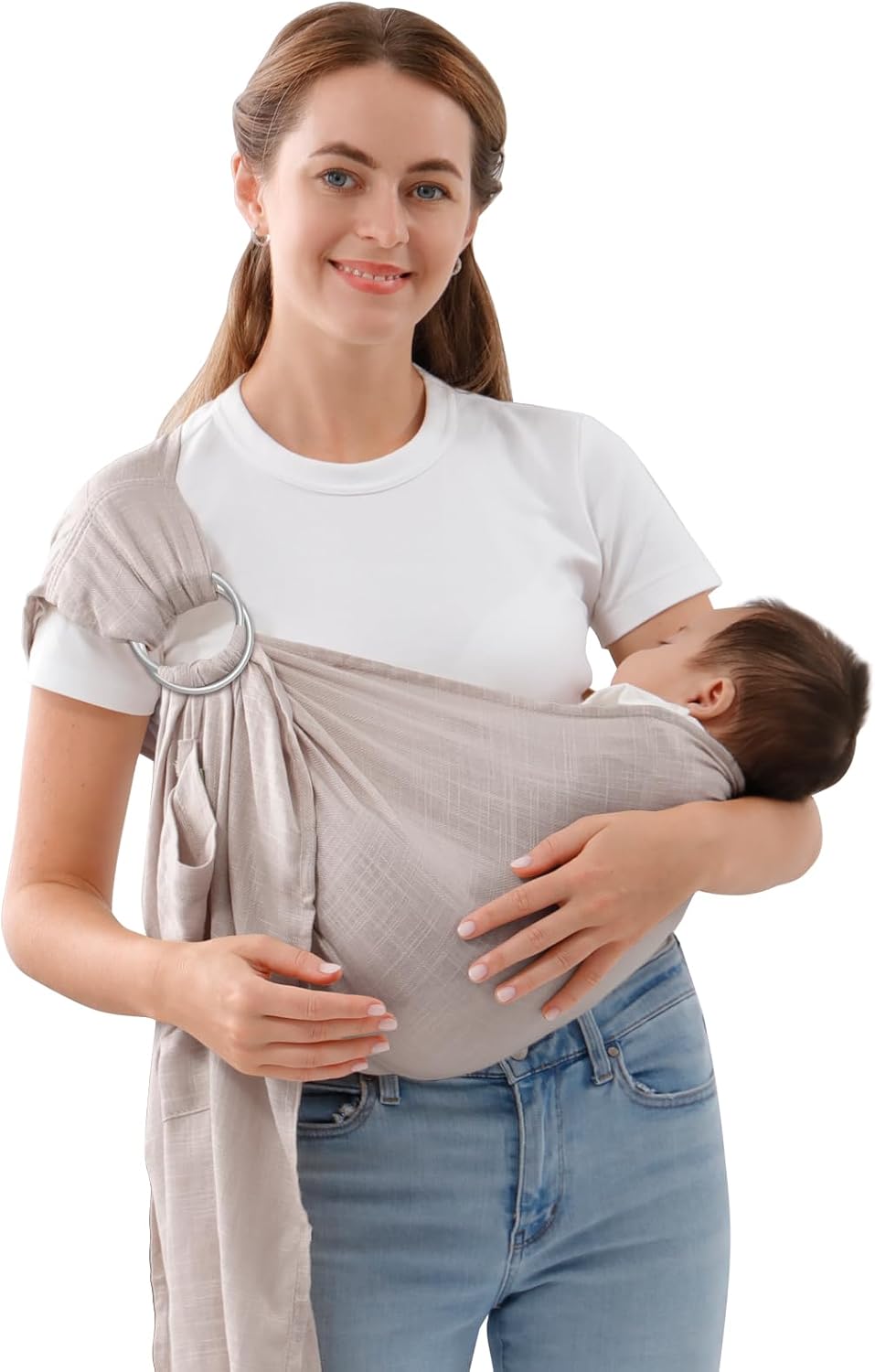 vrbabies Baby Sling Carrier for Newborn to Toddlers, Adjustable Breathable Muslin Double Ring Sling Wraps, Sling Holder Carrier Scarf, Ideal Baby Gift for New Parents (Grey)