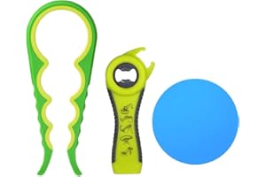 UEOTO Ouvre Bouteille 4 en 1, Manuel 5 en 1 Ouvre boîtes manuels Silicone Pot Gripper 3 Packs, Anti-Slip Bière ouvre Bouteille Cuisine Gadgets pour les mains faibles personnes âgées et l'arthrite