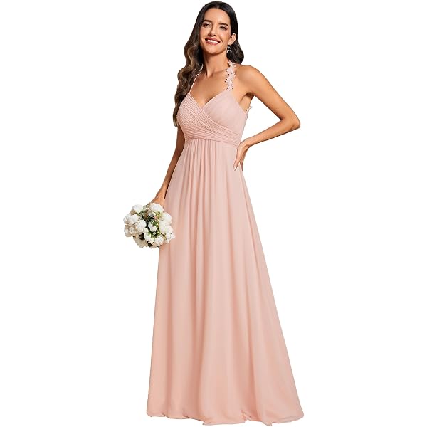 Robe Demoiselle D'Honneur Ever-Pretty - Tulle Brillant, Col V, Sans Manches | Style A-Line Taille Empire