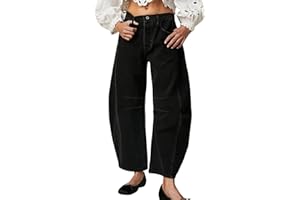 LOVEIMGS Womens Stretchy Mid Rise Barrel Jeans Vintage Loose Wide Leg Cropped Denim Pants Y2k Baggy Boyfriend Jeans