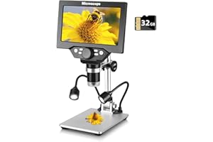 Koolertron Microscopio Digital 7 Pollici HD 1080P,LCD Microscopio Bambini 50-1200X,Microscopio Electronico con 32G TF Carta,8 Luci LED Microscopio Portatile (7 Pollici)