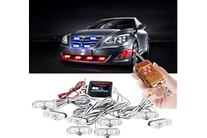 yifengshun 8 in 1 LED Lumières Stroboscopiques D'urgence pour Camion Véhicule Avertissement Clignotant Grille de Guide Flash DRL Police Voiture Moto DC12V Télécommande Sans Fil(Bleu & Rouge)